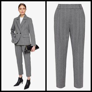 💕ANINE BING💕 Becky Trouser Pant ~ Straight Leg High Waisted Grey Fishbone 36